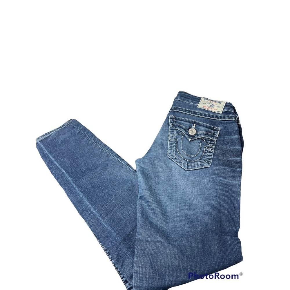 True Religion Skinny WFLPS Low Rise Jeans Size 27 Embroidered Tapered Leg
